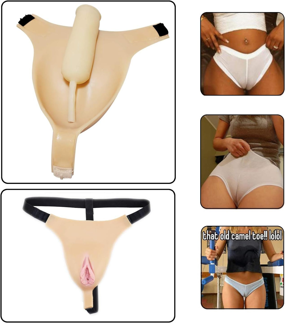 Fake Girl Underwear Transgender Thong Crossdresser Silicone Gaff Pantyhose Camel Toe Sissy Men