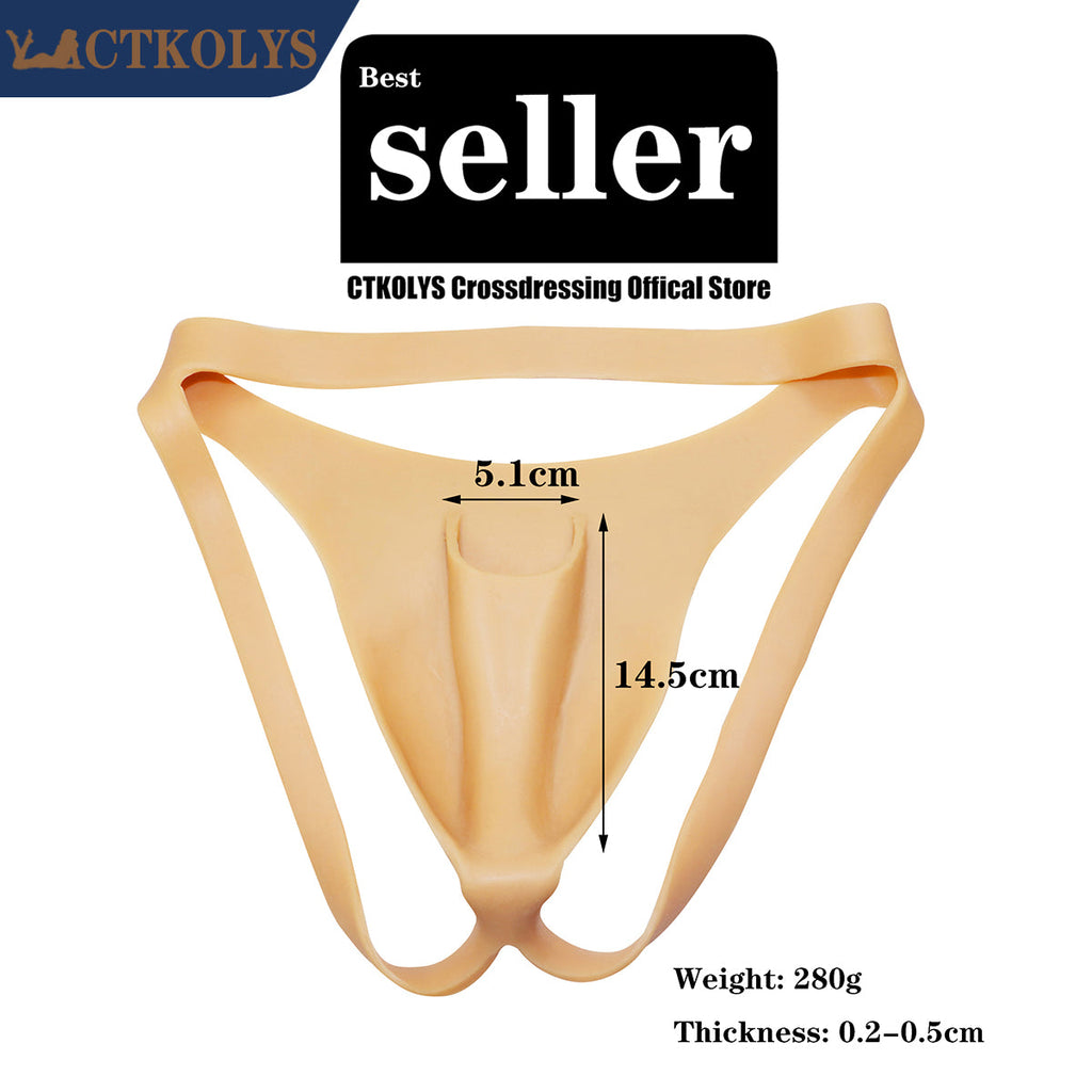 CTKOLYS Men's Camel Toes Panty Hiding Gaff Silicone Double Thong for Crossdresser Transgender 1G 2G Cyber Skin