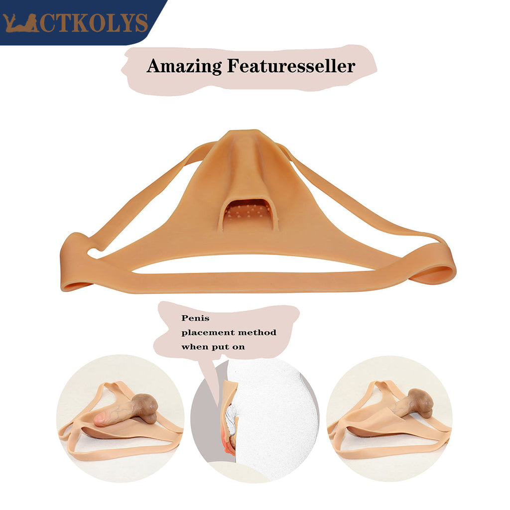 CTKOLYS Men's Camel Toes Panty Hiding Gaff Silicone Double Thong for Crossdresser Transgender 1G 2G Cyber Skin